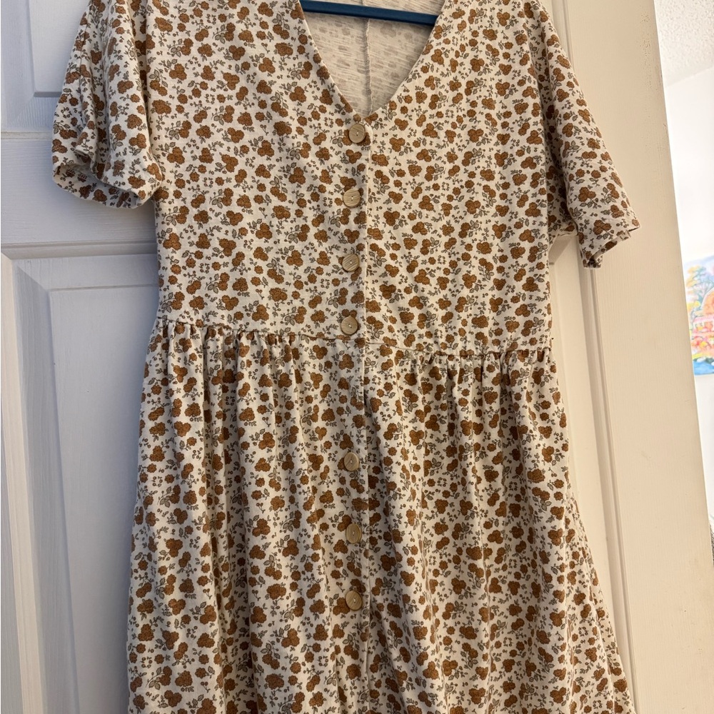 Rylee + Cru Floral Button-Down Dress - Brown and Cream